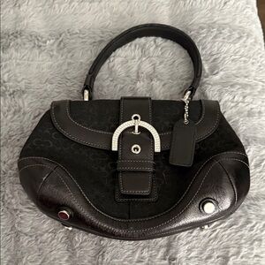 Coach Black Signature Handbag with Silver Hardware